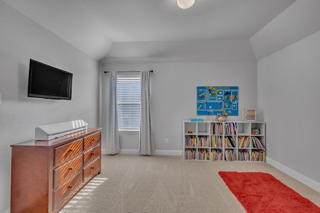 5420 Otter Trl, Fort Worth, TX 76179 - recreation room with vaulted ceiling, carpet floors, and baseboards