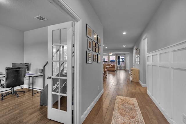 5420 Otter Trl, Fort Worth, TX 76179 - hall with wood finished floors, baseboards, an office area, and recessed lighting