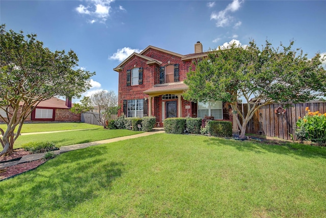 3331 Midstream Ct, Mesquite, TX 75181 - traditional-style home with brick siding and a chimney
