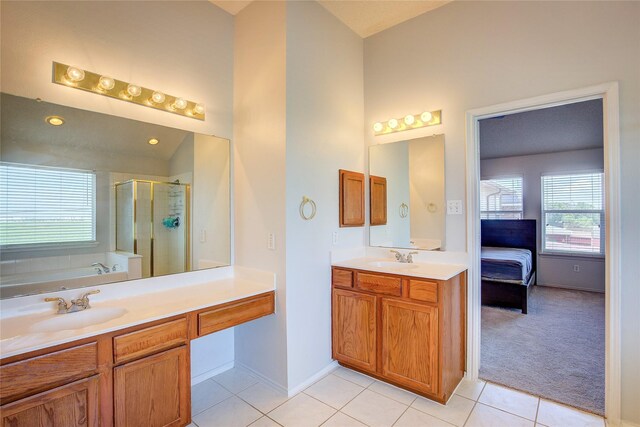 3331 Midstream Ct, Mesquite, TX 75181 - ensuite bathroom with a stall shower, vanity, tile patterned floors, a bath, and baseboards
