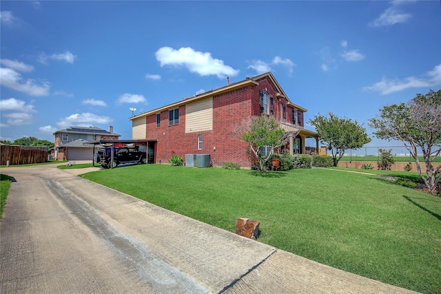 3331 Midstream Ct, Mesquite, TX 75181 - view of home's exterior featuring brick siding, driveway, cooling unit, and a garage