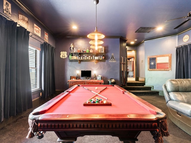 9 Eagle Pt N Unit A, Azle, TX 76020 - game room with carpet floors, billiards, recessed lighting, and ceiling fan