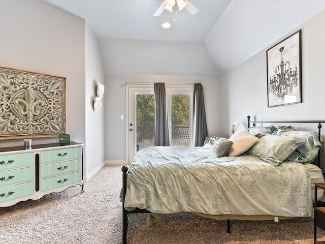 9 Eagle Pt N Unit A, Azle, TX 76020 - bedroom featuring vaulted ceiling, carpet floors, access to outside, a ceiling fan, and baseboards