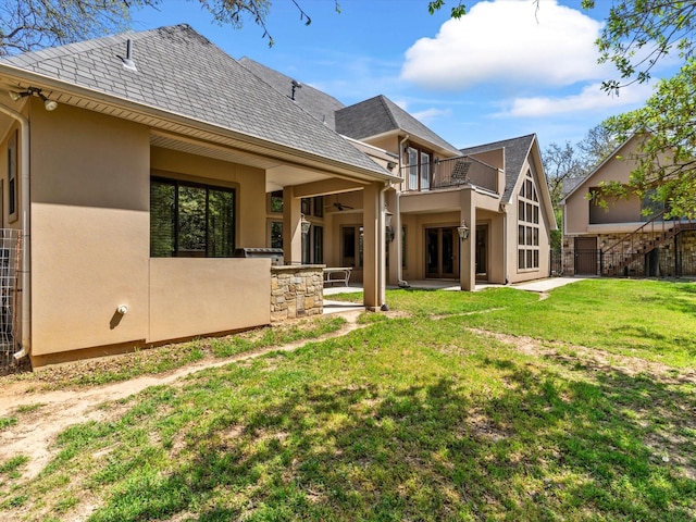 9 Eagle Pt N Unit A, Azle, TX 76020 - back of property with a balcony, ceiling fan, stucco siding, and a patio