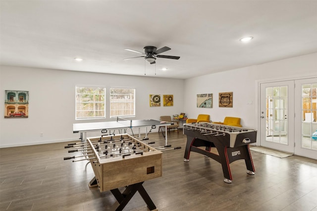 1018 Brookhollow Dr, Irving, TX 75061 - rec room with a ceiling fan, dark wood-style flooring, recessed lighting, and baseboards