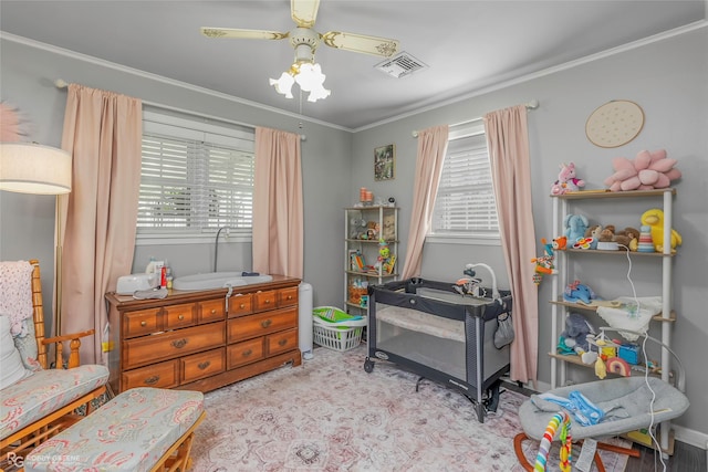 1806 Ray Ave, Bossier City, LA 71112 - recreation room featuring ceiling fan, ornamental molding, and visible vents
