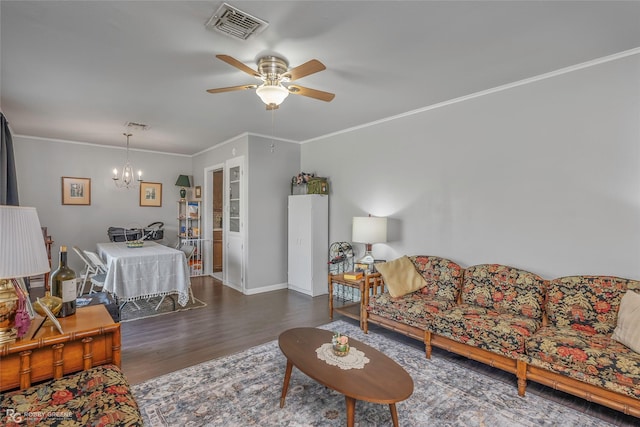 1806 Ray Ave, Bossier City, LA 71112 - living area featuring wood finished floors, baseboards, ornamental molding, and visible vents