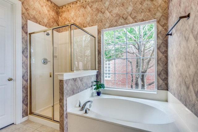 2212 Stone Creek Dr, Mckinney, TX 75072 - bathroom with a stall shower, a garden tub, and tile patterned flooring
