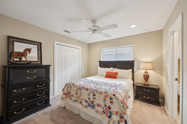 2002 Thames Dr, Arlington, TX 76017 - bedroom with light carpet, a closet, a ceiling fan, and recessed lighting
