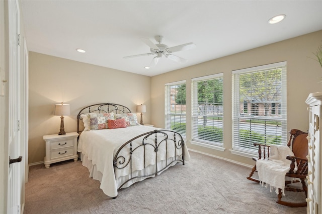 2002 Thames Dr, Arlington, TX 76017 - bedroom with light colored carpet, recessed lighting, and ceiling fan