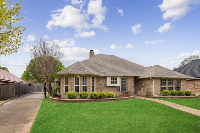 2002 Thames Dr, Arlington, TX 76017 - view of front of house featuring a gate, brick siding, a chimney, and concrete driveway
