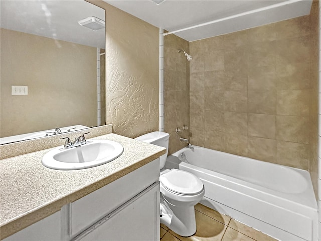 411 Mckinley St, Cedar Hill, TX 75104 - full bath with a textured wall, toilet, tile patterned flooring, vanity, and shower / tub combination