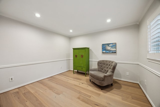 17828 Cedar Creek Canyon Dr, Dallas, TX 75252 - sitting room with baseboards, ornamental molding, wood finished floors, and recessed lighting