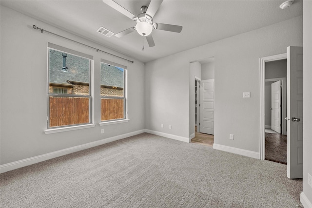 12756 Aspen Springs Ln, Fort Worth, TX 76052 - unfurnished bedroom with baseboards, visible vents, carpet flooring, and a ceiling fan