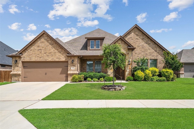 12756 Aspen Springs Ln, Fort Worth, TX 76052 - view of front of house featuring an attached garage, concrete driveway, brick siding, a front lawn, and roof with shingles