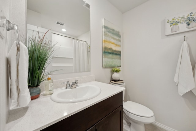 2728 Starwater Dr, Fort Worth, TX 76179 - bathroom with toilet, vanity, curtained shower, and visible vents