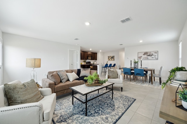 2728 Starwater Dr, Fort Worth, TX 76179 - living room featuring visible vents, recessed lighting, and light tile patterned floors