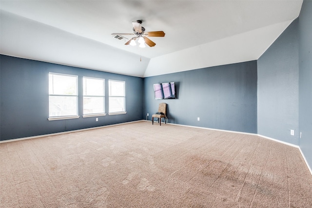 1179 Marquette Dr, Frisco, TX 75033 - empty room with ceiling fan, carpet floors, baseboards, and lofted ceiling