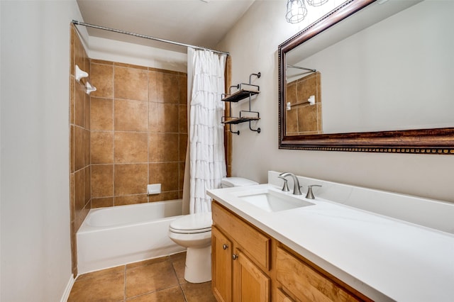 1179 Marquette Dr, Frisco, TX 75033 - full bathroom featuring toilet, vanity, shower / bath combination with curtain, and tile patterned floors