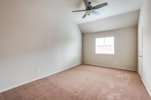 1179 Marquette Dr, Frisco, TX 75033 - spare room with light colored carpet, a ceiling fan, lofted ceiling, and baseboards