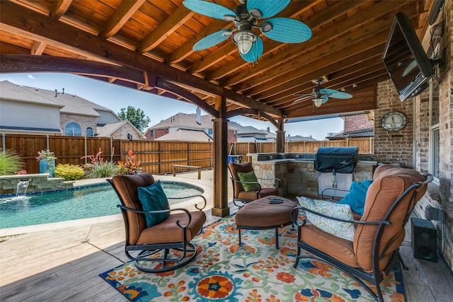 1179 Marquette Dr, Frisco, TX 75033 - fenced backyard featuring a ceiling fan and a wooden deck