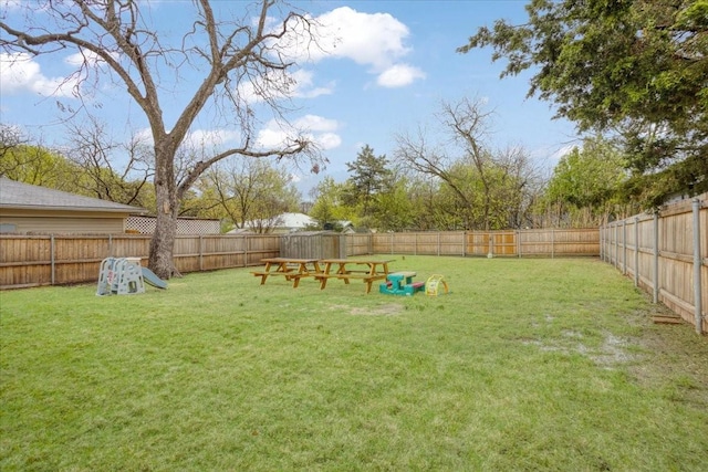 view of yard featuring a fenced backyard