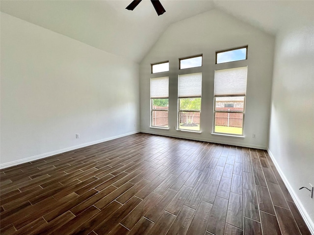 208 Equestrian Ln, Hickory Creek, TX 75065 - empty room featuring ceiling fan, dark wood finished floors, and vaulted ceiling