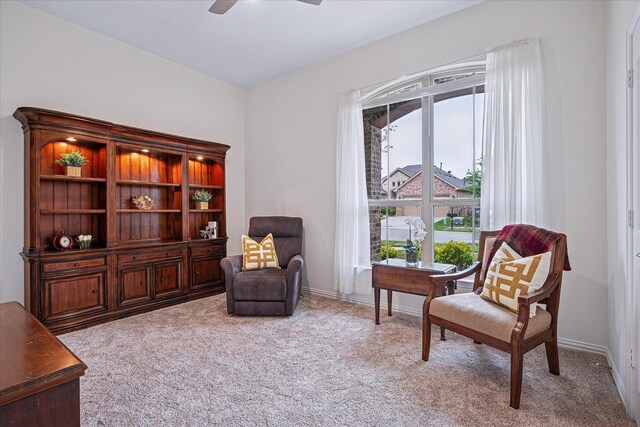208 Equestrian Ln, Hickory Creek, TX 75065 - living area featuring light colored carpet, plenty of natural light, and ceiling fan