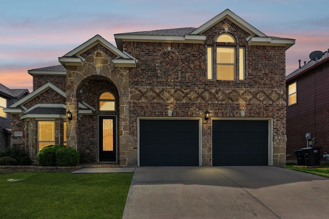 6417 Belhaven Dr, Fort Worth, TX 76123 - traditional-style home with a yard, brick siding, driveway, and a garage