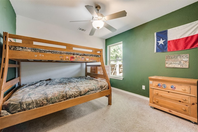 207 Shady Oaks Dr, Runaway Bay, TX 76426 - carpeted bedroom featuring visible vents, baseboards, a ceiling fan, and a textured wall