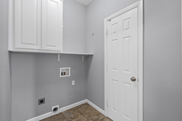 729 Ridgeway Blvd, Weatherford, TX 76086 - laundry area with electric dryer hookup, cabinet space, hookup for a washing machine, and baseboards