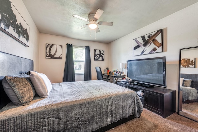 5212 Knox Dr, The Colony, TX 75056 - bedroom featuring carpet flooring, a textured ceiling, and a ceiling fan