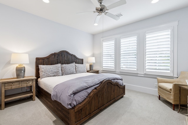 13270 Waterside Dr, Malakoff, TX 75148 - bedroom with carpet flooring, multiple windows, recessed lighting, baseboards, and ceiling fan