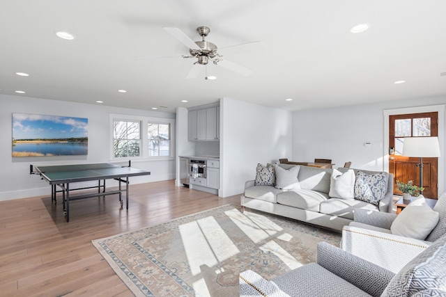 13270 Waterside Dr, Malakoff, TX 75148 - living area featuring baseboards, recessed lighting, light wood finished floors, and ceiling fan