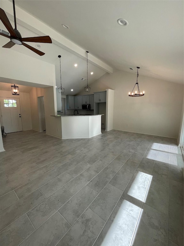 240 Wells St, Emory, TX 75440 - unfurnished living room featuring ceiling fan, a chandelier, recessed lighting, and baseboards