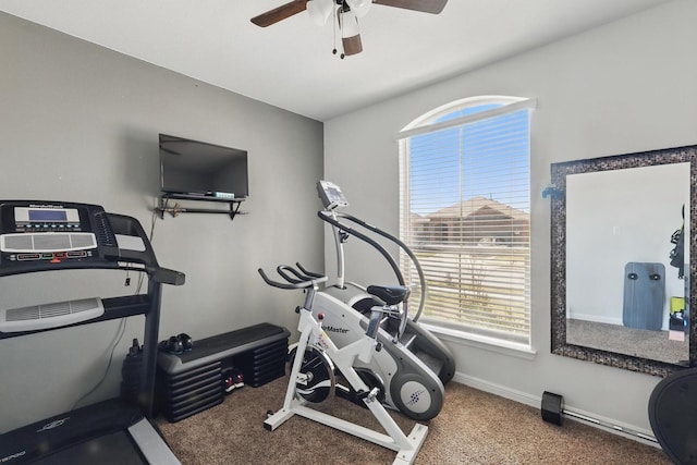 9100 Pearfield Rd, Fort Worth, TX 76179 - exercise area featuring baseboards, ceiling fan, and carpet flooring