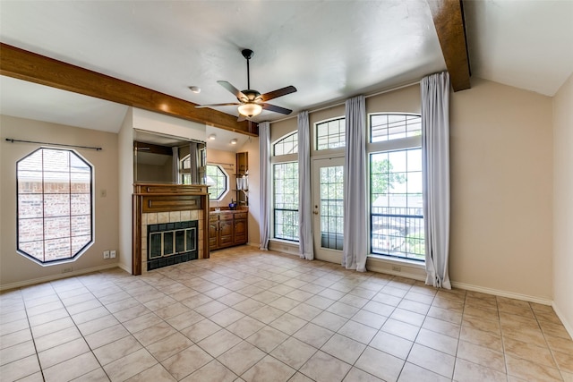 5915 Volunteer Pl, Rockwall, TX 75032 - unfurnished living room featuring a ceiling fan, plenty of natural light, and light tile patterned flooring