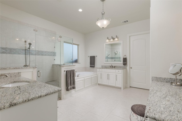749 Lazy Brooke Dr, Rockwall, TX 75087 - full bath featuring a shower stall, tile patterned floors, a sink, and visible vents