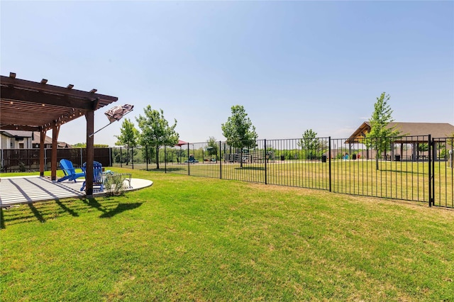 749 Lazy Brooke Dr, Rockwall, TX 75087 - view of yard with fence, a pergola, and a patio area