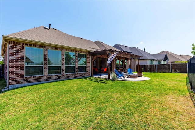 749 Lazy Brooke Dr, Rockwall, TX 75087 - rear view of property featuring a fenced backyard, brick siding, a patio area, and a pergola