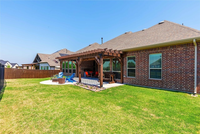 749 Lazy Brooke Dr, Rockwall, TX 75087 - rear view of property with a pergola, a patio area, brick siding, and a fenced backyard