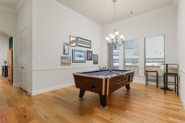 749 Lazy Brooke Dr, Rockwall, TX 75087 - recreation room featuring light wood finished floors, pool table, arched walkways, and crown molding