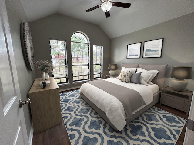 3308 Omega Dr, Tyler, TX 75701 - bedroom featuring wood finished floors, lofted ceiling, and ceiling fan