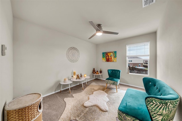 1718 Ackerly Dr, Forney, TX 75126 - sitting room with carpet flooring, ceiling fan, and baseboards