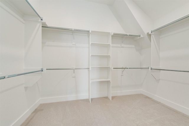 walk in closet with light carpet