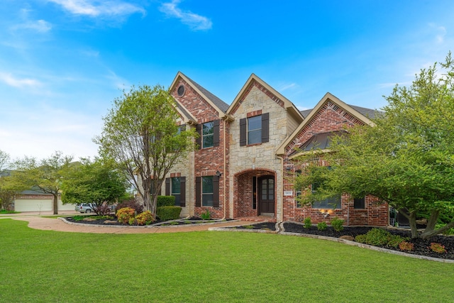 1821 Hammerly Dr, Fairview, TX 75069 - view of front of house featuring stone siding, a front lawn, and brick siding
