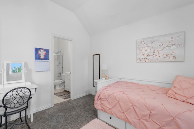 1891 Mustang Trl, Frisco, TX 75033 - bedroom featuring vaulted ceiling, carpet, and ensuite bath