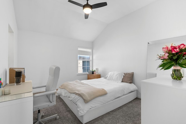 1891 Mustang Trl, Frisco, TX 75033 - bedroom featuring carpet floors, vaulted ceiling, a desk, and ceiling fan