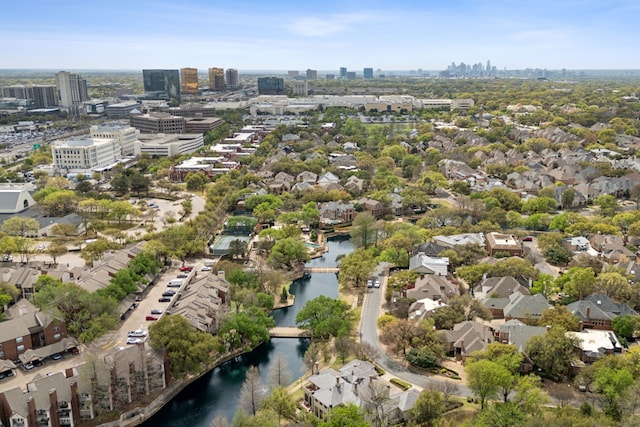aerial view with a water view and a view of city