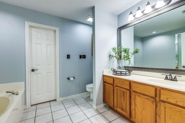 845 County Road 490, Princeton, TX 75407 - full bathroom with baseboards, toilet, vanity, a garden tub, and tile patterned flooring